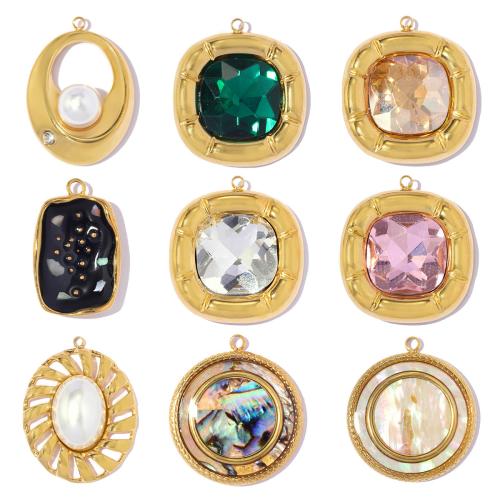 Titanium Steel Pendants with Shell & Plastic Pearl plated DIY & enamel & with rhinestone Sold By Bag