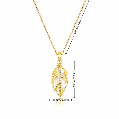 Titanium Steel Necklace with Gemstone & Brass Leaf real gold plated micro pave cubic zirconia & for woman & hollow Length Approx 50 cm Sold By PC