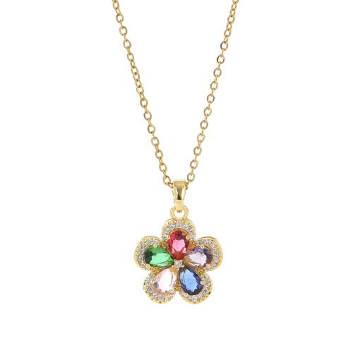 Titanium Steel Necklace with Brass plated & micro pave cubic zirconia & for woman Length Approx 45 cm Sold By PC