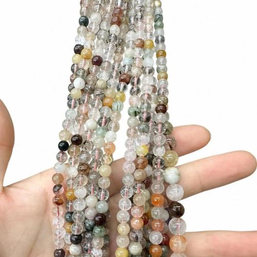 Natural Quartz Jewelry Beads Rutilated Quartz Round DIY multi-colored Sold Per Approx 38 cm Strand