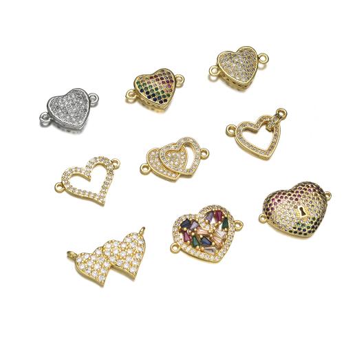 Cubic Zirconia Micro Pave Latão Connector, cobre, Coração, banhado, DIY & Vario tipos a sua escolha & micro pavimento em zircônia cúbica, vendido por PC