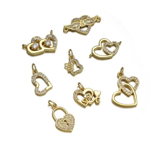 Cilindrata Zircone micro pavimenta il pendente di ottone, Cuore, placcato color oro, DIY & stili diversi per la scelta & Micro spianare cubic zirconia, Venduto da PC