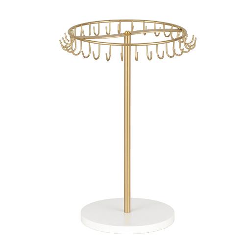 Iron Multi Purpose Jewelry Display with Wood Round stoving varnish gold Sold By PC
