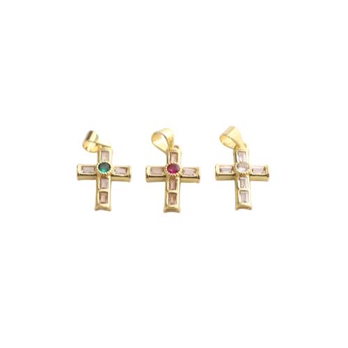 Cúbicos Circonia Colgante Latón Micro pavimenta, metal, Cruces, chapado en color dorado, Bricolaje & micro arcilla de zirconia cúbica, más colores para la opción, 23x12x5mm, Vendido por UD