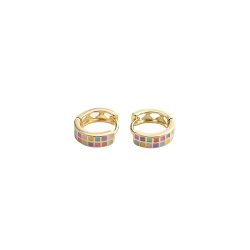 Mässing Huggie Hoop Earring, guldfärg pläterade, för kvinna & emalj, 13x12x4mm, Säljs av PC