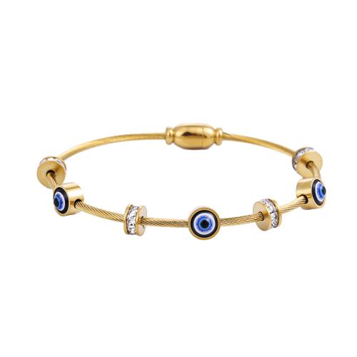 Acier inoxydable 304 bracelet ordinaire, avec résine, Mauvais œil, Placage, unisexe & avec strass, plus de couleurs à choisir, Diamètre intérieur:Environ 60mm, Vendu par PC