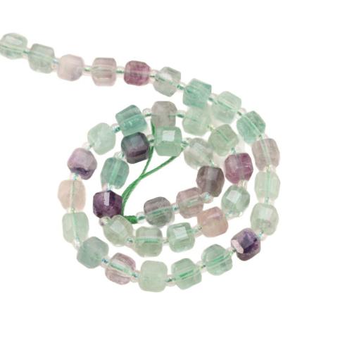 Fluorit Beads, Farverige Fluorite, Square, poleret, du kan DIY & forskellig størrelse for valg & facetteret, Solgt Per Ca. 38 cm Strand