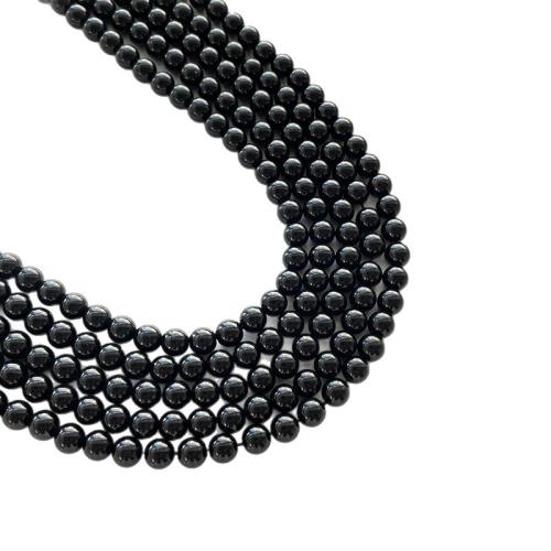 Crna Obsidian perle, Opsidijan, Krug, uglađen, možete DIY & različite veličine za izbor, Prodano Per Približno 38 cm Strand