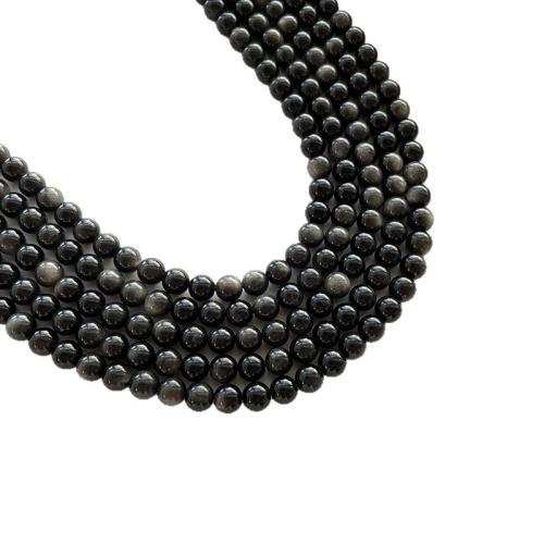 Gemstone Jewelry Beads Silver Obsidian Round polished DIY Sold Per Approx 38 cm Strand