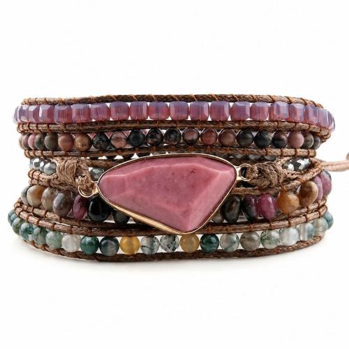 Gemstone Bracelet with PU Leather plated multilayer & Unisex Length Approx 21 cm Sold By PC