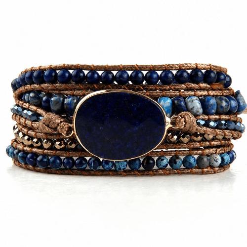 Gemstone Bracelet with leather cord & Zinc Alloy plated multilayer & Unisex Length Approx 21 cm Sold By PC