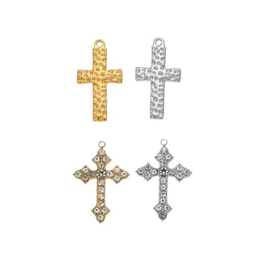 Stainless Steel Cross Pendants 304 Stainless Steel Vacuum Ion Plating DIY & with rhinestone Sold By PC