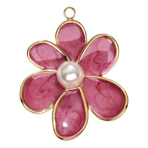 RVS Bloem Hanger, 304 roestvrij staal, met Plastic Pearl, gold plated, DIY & verschillende stijlen voor de keuze & glazuur, Verkocht door PC