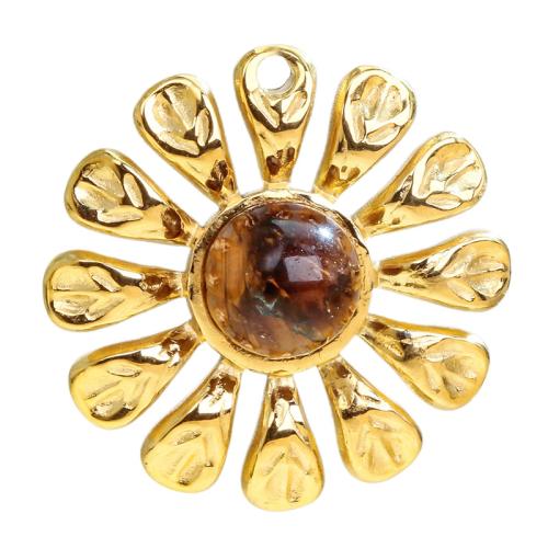 Acero inoxidable colgante de la flor, acero inoxidable 304, con Piedras preciosas, chapado en color dorado, Bricolaje & diferentes estilos para la opción, Vendido por UD