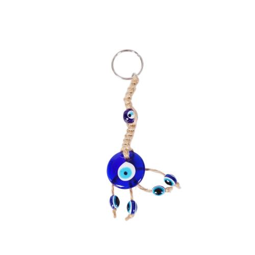 verre fermoir à clé, avec fer, Mauvais œil, fait à la main, Portable, bleu, 130x30mm, Vendu par PC