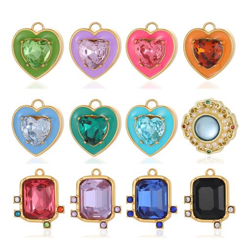 Stainless Steel Pendants 304 Stainless Steel gold color plated DIY & micro pave cubic zirconia & enamel Sold By PC