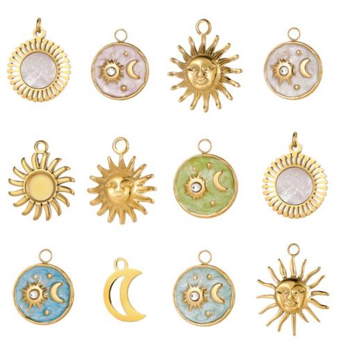 Stainless Steel Pendants 304 Stainless Steel with White Shell plated DIY & enamel & with rhinestone Sold By PC