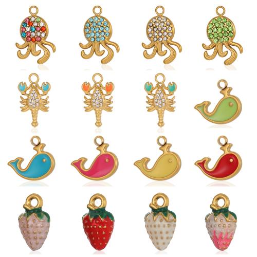 Stainless Steel Pendants 304 Stainless Steel gold color plated DIY & enamel & with rhinestone Sold By PC