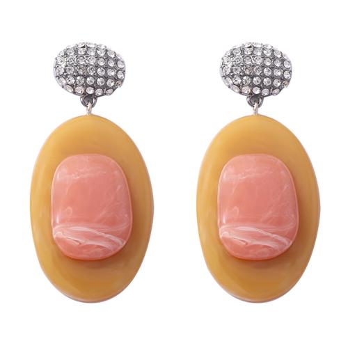 Resin Drop Earring Oval for woman & with rhinestone Sold By Pair