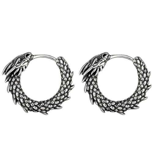 Titanium Steel Huggie Hoop Earring, Dragon, vintage & Unisex, Sold By Pair