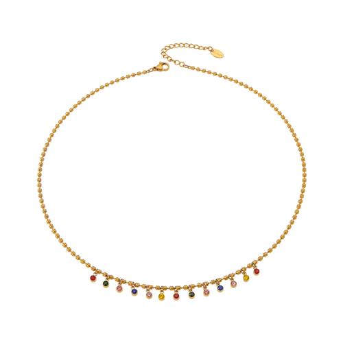 304 Stainless Steel Necklace with 5cm extender chain gold color plated micro pave cubic zirconia & for woman Length Approx 41.5 cm Sold By PC