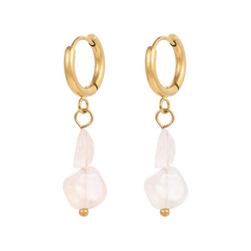304 roestvrij staal Huggie Hoop Drop Earring, met Edelsteen & Plastic Pearl, gold plated, mode sieraden & voor vrouw, meer kleuren voor de keuze, Verkocht door pair
