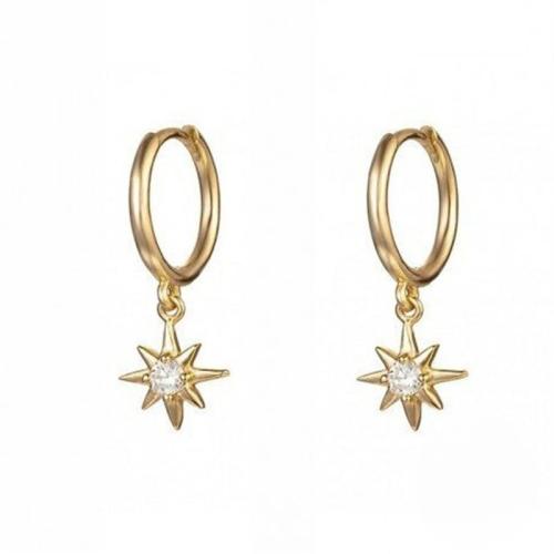 metal Huggie Pendiente aro de la gota, Ocho Punto Estrella, chapado, para mujer & con diamantes de imitación, más colores para la opción, Inner diameter of earring clasp 9mm, Vendido por Par