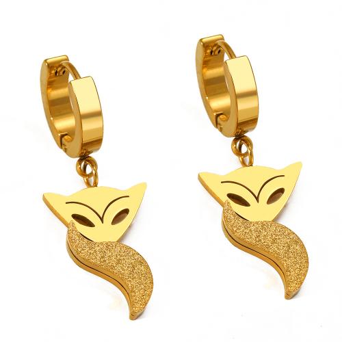 304 Stainless Steel Huggie Hoop Drop Earring Fox plated for woman & frosted Sold By Pair