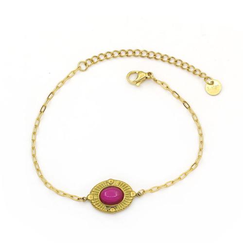 Acier inoxydable 304 bracelet, avec pierre gemme, avec 5cm chaînes de rallonge, Placage de couleur d'or, bijoux de mode & pour femme, plus de couleurs à choisir, Longueur Environ 16 cm, Vendu par PC