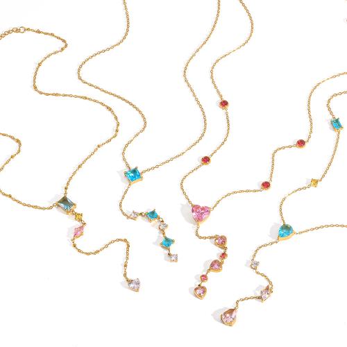 304 Edelstahl Halskette, goldfarben plattiert, Modeschmuck & verschiedene Stile für Wahl & Micro pave Zirkonia & für Frau, verkauft von PC
