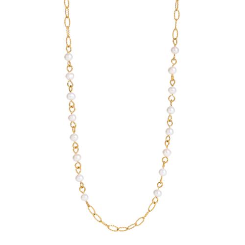 304 rostfritt stål Halsband, med Freshwater Pearl, guldfärg pläterade, mode smycken & olika stilar för val & för kvinna, Säljs av PC