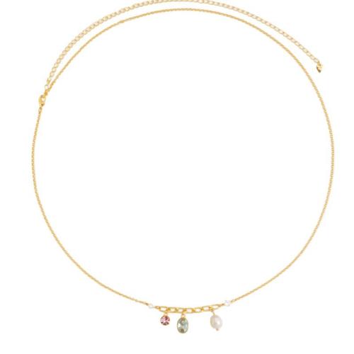 304 roestvrij staal taille keten, met Plastic Pearl, gold plated, micro pave zirconia & voor vrouw, Lengte Ca 45 cm, Verkocht door PC