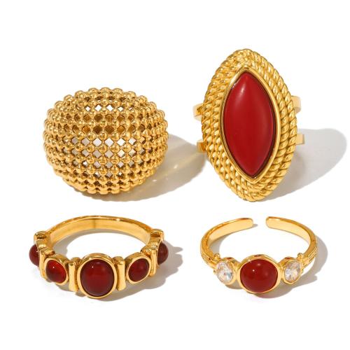 304 Edelstahl Fingerring, mit Roter Achat, goldfarben plattiert, verschiedene Stile für Wahl & für Frau, verkauft von PC