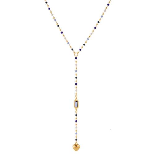 Brass Necklace with ABS Plastic gold color plated & for woman & with rhinestone Sold By PC