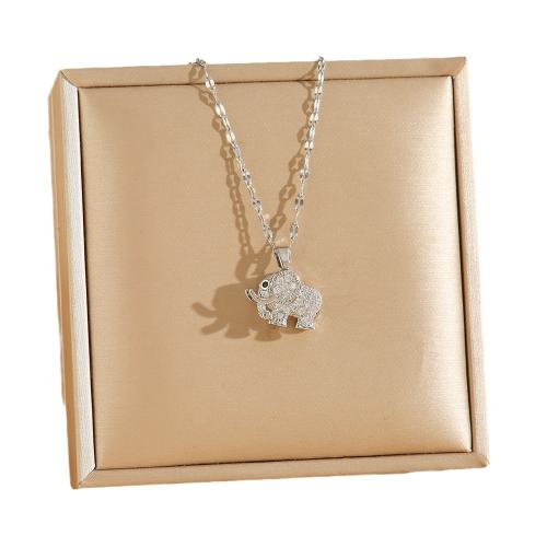Titanium Čelik Ogrlica, Slon, pozlaćen, za žene & s Rhinestone, više boja za izbor, Dužina Približno 45 cm, Prodano By PC