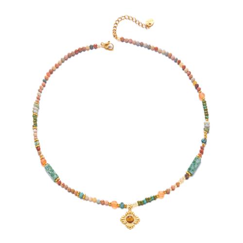 304 roestvrij staal Halsketting, met Edelsteen, gold plated, verschillende stijlen voor de keuze & voor vrouw, Verkocht door PC
