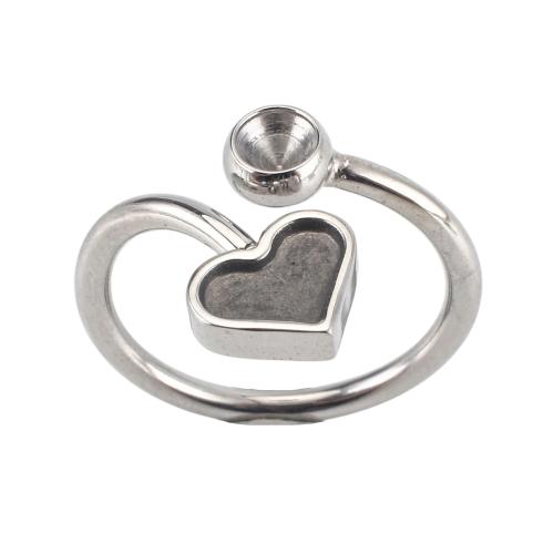Anello in acciaio inossidabile con montatura per dito, 304 acciaio inox, Cuore, DIY & regolabile, colore originale, size 22x22x15mm, ring inner diameter: 17.5mm, rhinestones setting: 4mm, Venduto da PC