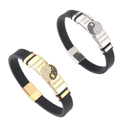 Microfiber PU Armband, met Messing, plated, uniseks & micro pave zirconia, meer kleuren voor de keuze, 214x10x4mm, Verkocht door PC