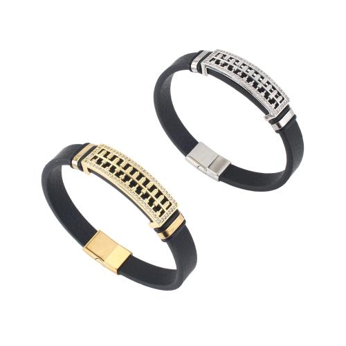 Microfiber PU Armband, met Messing, plated, uniseks & micro pave zirconia, meer kleuren voor de keuze, 214x10x4mm, Verkocht door PC