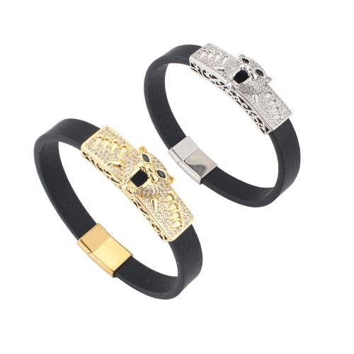 Microfiber PU Armbånd, med Messing, Animal, forgyldt, Unisex & Micro Pave cubic zirconia, flere farver til valg, 214x10x4mm, Solgt af PC