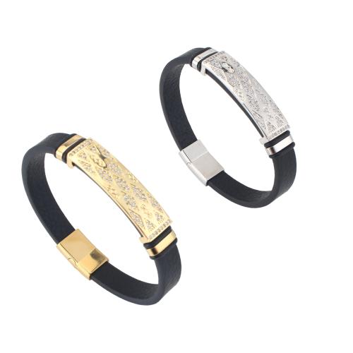 Microfiber PU Armbånd, med Messing, forgyldt, Unisex & Micro Pave cubic zirconia, flere farver til valg, 214x10x4mm, Solgt af PC