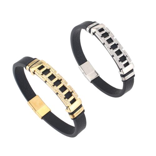 Microfiber PU Armbånd, med Messing, forgyldt, Unisex & Micro Pave cubic zirconia, flere farver til valg, 214x10x4mm, Solgt af PC