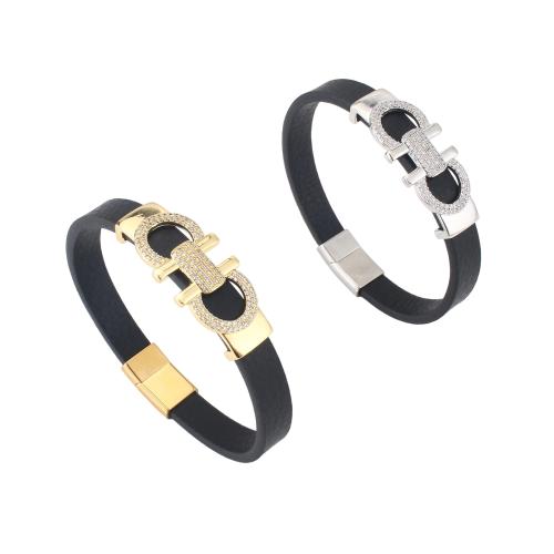 Microfiber PU Armband, plated, uniseks & micro pave zirconia, meer kleuren voor de keuze, 214x10x4mm, Verkocht door PC