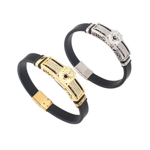 Microfiber PU Armband, met Messing, plated, uniseks & micro pave zirconia, meer kleuren voor de keuze, 214x10x4mm, Verkocht door PC