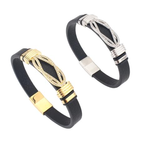 Microfiber PU Armband, met Messing, plated, uniseks & micro pave zirconia, meer kleuren voor de keuze, 214x10x4mm, Verkocht door PC