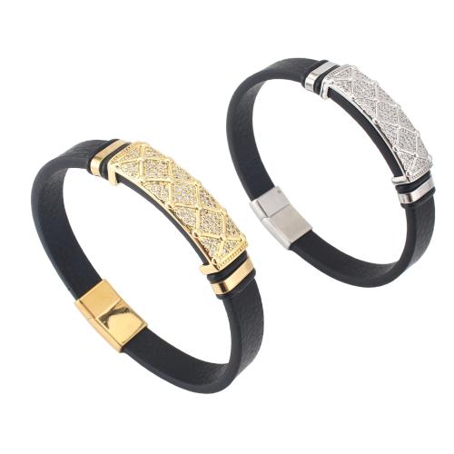 Mikrovlákno PU Náramek, s Mosaz, unisex & micro vydláždit kubické zirkony, více barev na výběr, 214x10x4mm, Prodáno By PC