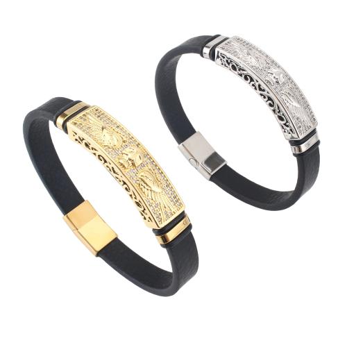 Mikrovlákno PU Náramek, s Mosaz, unisex & micro vydláždit kubické zirkony, více barev na výběr, 214x10x4mm, Prodáno By PC