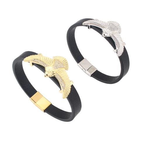 Microfibre PU bracelet, avec laiton, animal, Placage, unisexe & pavé de micro zircon, plus de couleurs à choisir, 214x10x4mm, Vendu par PC