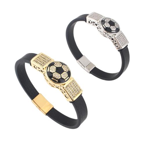 Mikrovlákno PU Náramek, s Mosaz, Fotbal, unisex & micro vydláždit kubické zirkony & smalt, více barev na výběr, 214x10x4mm, Prodáno By PC