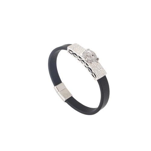 Microfiber PU Armband, met Messing, plated, uniseks & micro pave zirconia, 214x10x4mm, Verkocht door PC